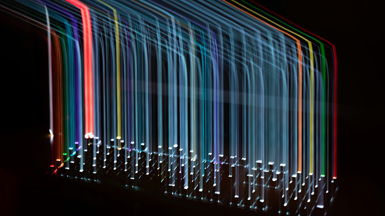 Streams of light leaving in many directions at once: data flowing across independent providers, tied to none